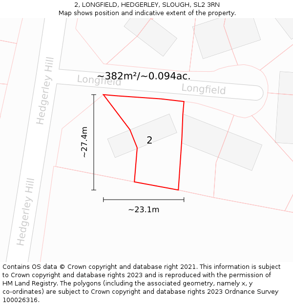 2, LONGFIELD, HEDGERLEY, SLOUGH, SL2 3RN: Plot and title map