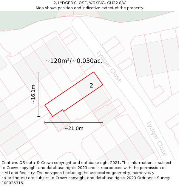 2, LYDGER CLOSE, WOKING, GU22 8JW: Plot and title map