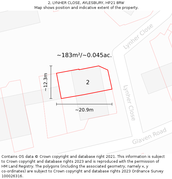 2, LYNHER CLOSE, AYLESBURY, HP21 8RW: Plot and title map