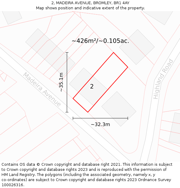 2, MADEIRA AVENUE, BROMLEY, BR1 4AY: Plot and title map