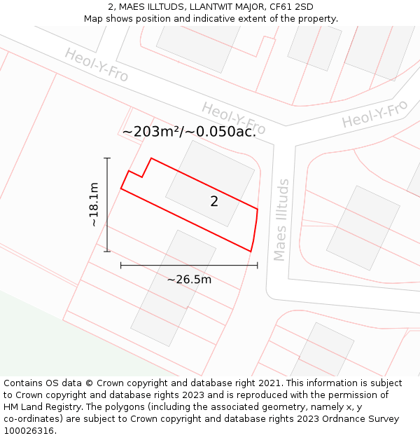 2, MAES ILLTUDS, LLANTWIT MAJOR, CF61 2SD: Plot and title map
