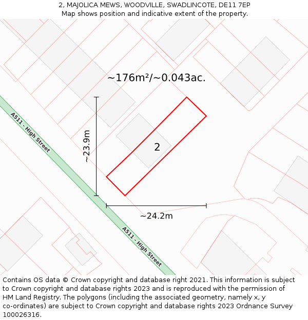 2, MAJOLICA MEWS, WOODVILLE, SWADLINCOTE, DE11 7EP: Plot and title map