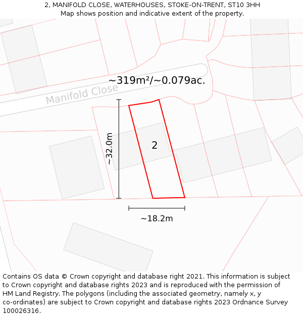 2, MANIFOLD CLOSE, WATERHOUSES, STOKE-ON-TRENT, ST10 3HH: Plot and title map