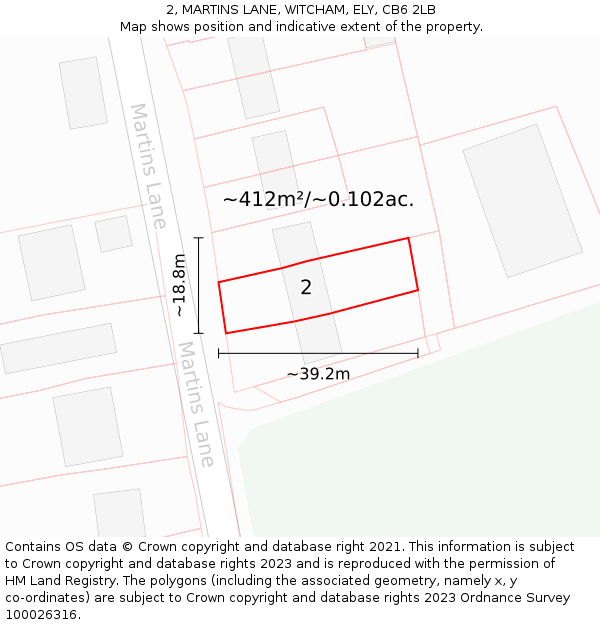 2, MARTINS LANE, WITCHAM, ELY, CB6 2LB: Plot and title map