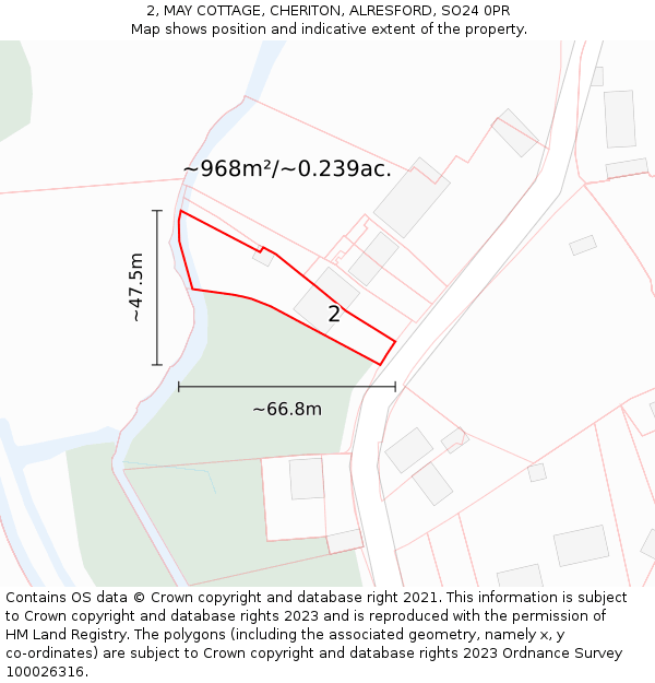 2, MAY COTTAGE, CHERITON, ALRESFORD, SO24 0PR: Plot and title map