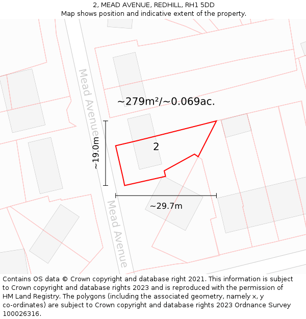 2, MEAD AVENUE, REDHILL, RH1 5DD: Plot and title map