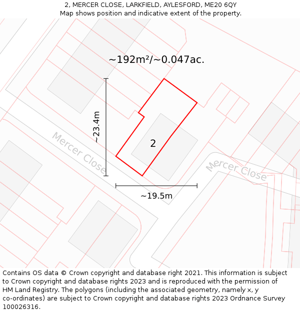 2, MERCER CLOSE, LARKFIELD, AYLESFORD, ME20 6QY: Plot and title map