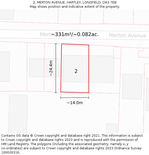 2, MERTON AVENUE, HARTLEY, LONGFIELD, DA3 7EB: Plot and title map