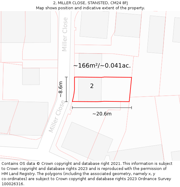 2, MILLER CLOSE, STANSTED, CM24 8FJ: Plot and title map