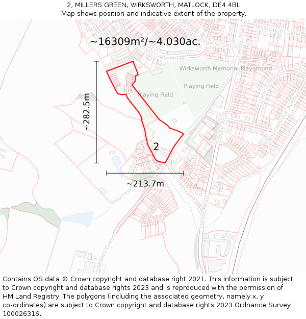 2, MILLERS GREEN, WIRKSWORTH, MATLOCK, DE4 4BL: Plot and title map