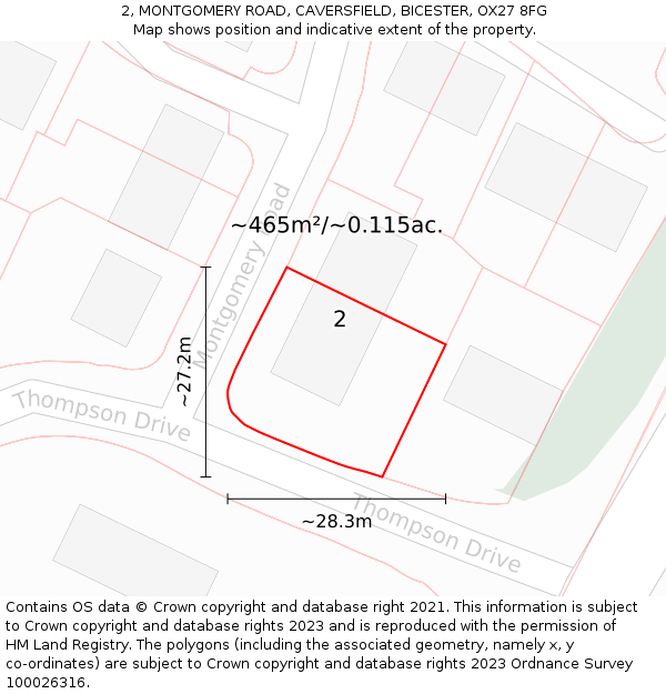 2, MONTGOMERY ROAD, CAVERSFIELD, BICESTER, OX27 8FG: Plot and title map