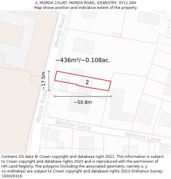 2, MORDA COURT, MORDA ROAD, OSWESTRY, SY11 2AX: Plot and title map