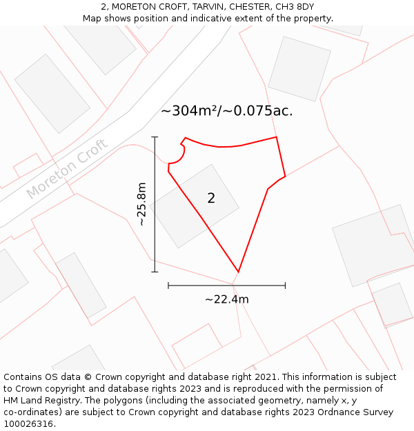2, MORETON CROFT, TARVIN, CHESTER, CH3 8DY: Plot and title map