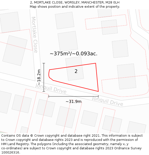 2, MORTLAKE CLOSE, WORSLEY, MANCHESTER, M28 0LH: Plot and title map