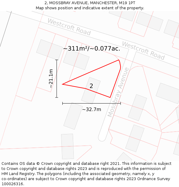 2, MOSSBRAY AVENUE, MANCHESTER, M19 1PT: Plot and title map