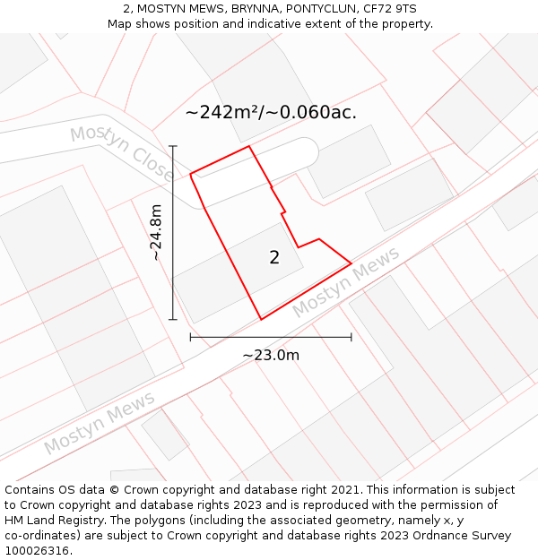 2, MOSTYN MEWS, BRYNNA, PONTYCLUN, CF72 9TS: Plot and title map