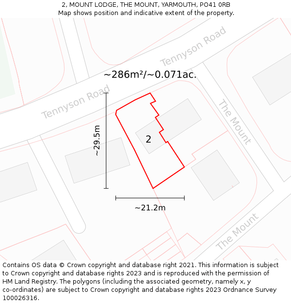 2, MOUNT LODGE, THE MOUNT, YARMOUTH, PO41 0RB: Plot and title map