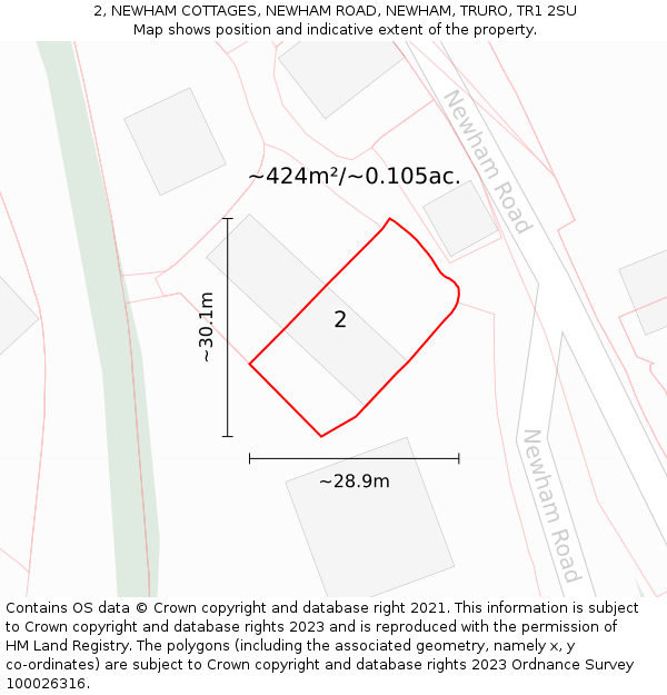 2, NEWHAM COTTAGES, NEWHAM ROAD, NEWHAM, TRURO, TR1 2SU: Plot and title map