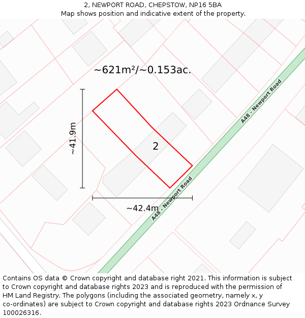 2, NEWPORT ROAD, CHEPSTOW, NP16 5BA: Plot and title map