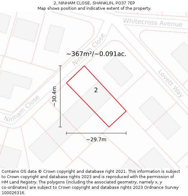 2, NINHAM CLOSE, SHANKLIN, PO37 7EP: Plot and title map