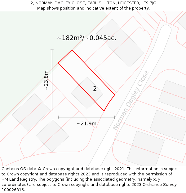 2, NORMAN DAGLEY CLOSE, EARL SHILTON, LEICESTER, LE9 7JG: Plot and title map