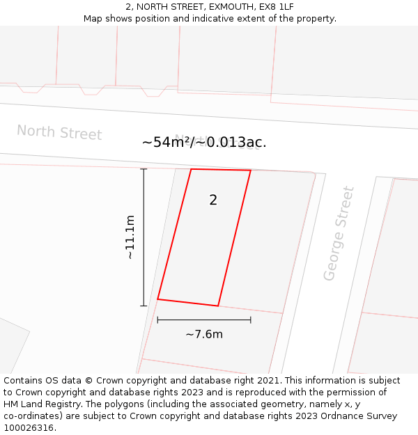 2, NORTH STREET, EXMOUTH, EX8 1LF: Plot and title map