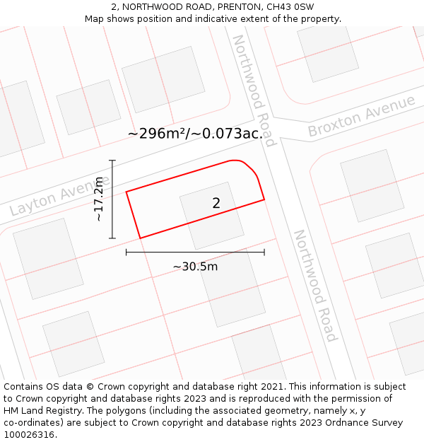 2, NORTHWOOD ROAD, PRENTON, CH43 0SW: Plot and title map