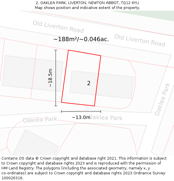 2, OAKLEA PARK, LIVERTON, NEWTON ABBOT, TQ12 6YU: Plot and title map