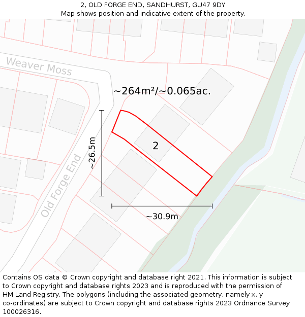 2, OLD FORGE END, SANDHURST, GU47 9DY: Plot and title map