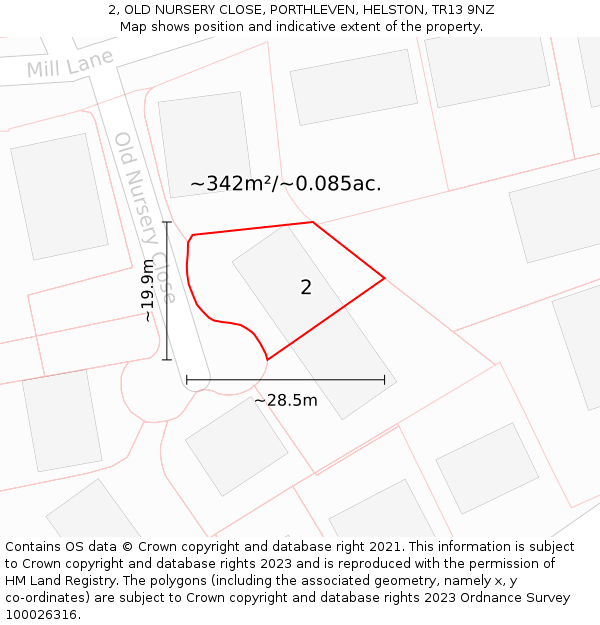 2, OLD NURSERY CLOSE, PORTHLEVEN, HELSTON, TR13 9NZ: Plot and title map