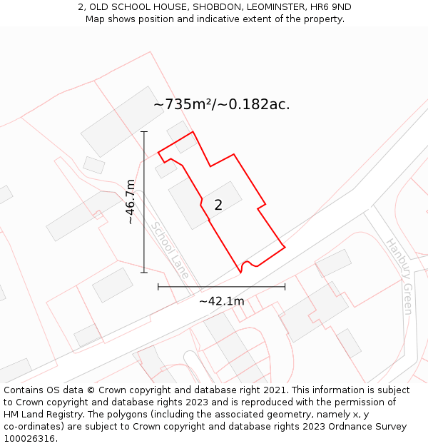 2, OLD SCHOOL HOUSE, SHOBDON, LEOMINSTER, HR6 9ND: Plot and title map