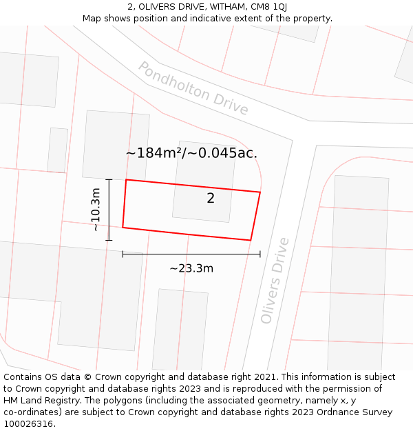 2, OLIVERS DRIVE, WITHAM, CM8 1QJ: Plot and title map