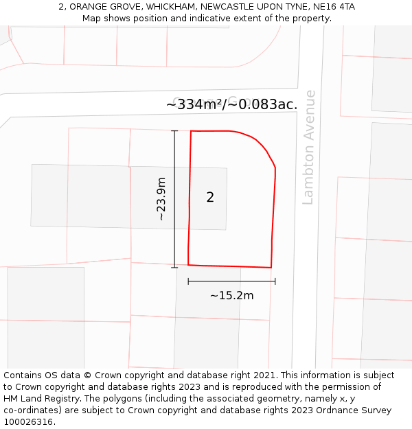 2, ORANGE GROVE, WHICKHAM, NEWCASTLE UPON TYNE, NE16 4TA: Plot and title map