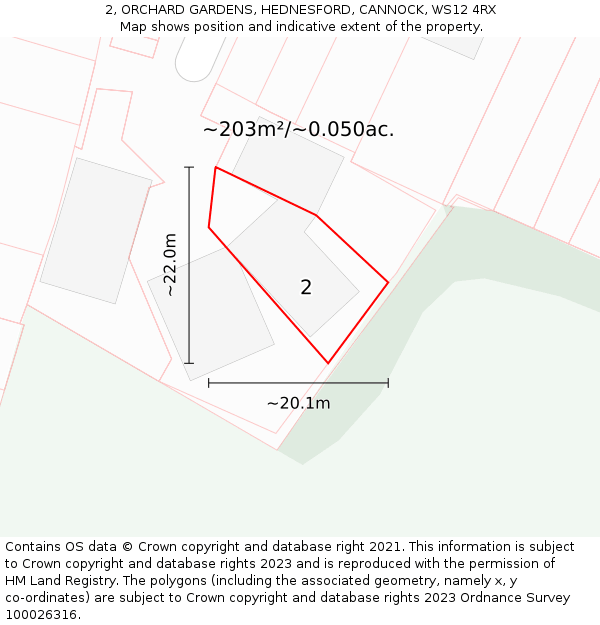 2, ORCHARD GARDENS, HEDNESFORD, CANNOCK, WS12 4RX: Plot and title map