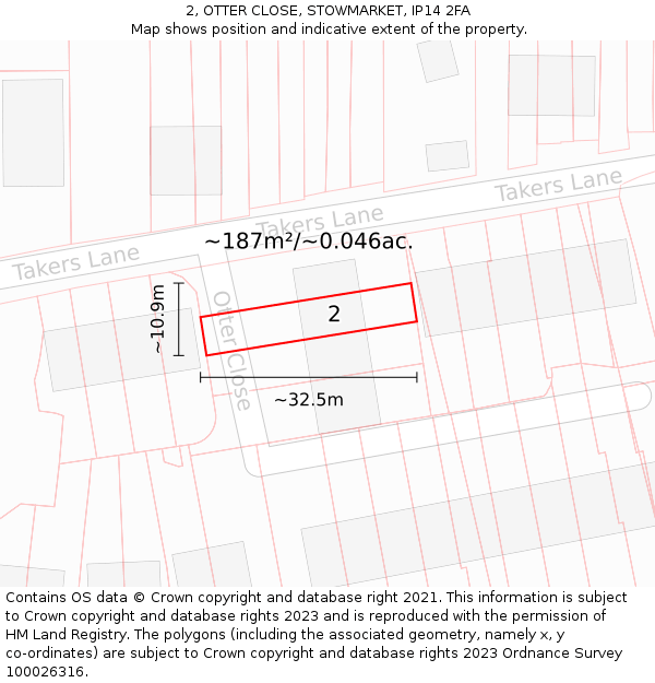 2, OTTER CLOSE, STOWMARKET, IP14 2FA: Plot and title map