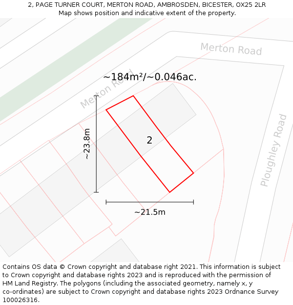 2, PAGE TURNER COURT, MERTON ROAD, AMBROSDEN, BICESTER, OX25 2LR: Plot and title map