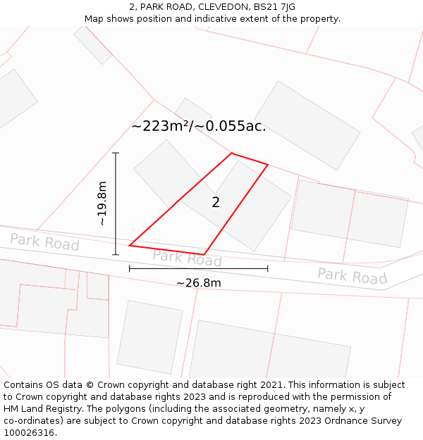 2, PARK ROAD, CLEVEDON, BS21 7JG: Plot and title map
