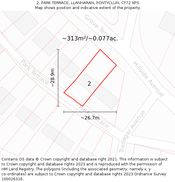 2, PARK TERRACE, LLANHARAN, PONTYCLUN, CF72 9PS: Plot and title map