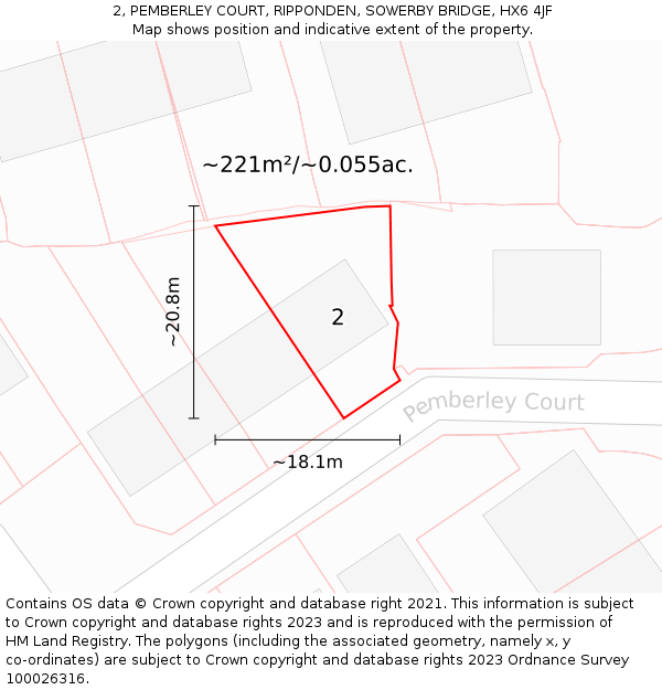 2, PEMBERLEY COURT, RIPPONDEN, SOWERBY BRIDGE, HX6 4JF: Plot and title map