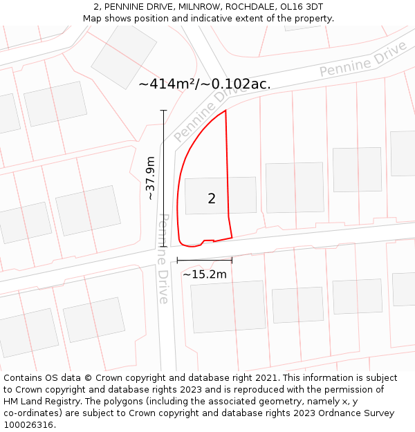 2, PENNINE DRIVE, MILNROW, ROCHDALE, OL16 3DT: Plot and title map