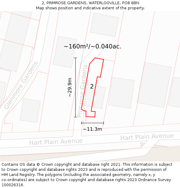 2, PRIMROSE GARDENS, WATERLOOVILLE, PO8 8BN: Plot and title map