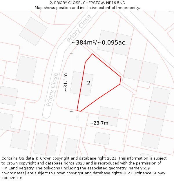 2, PRIORY CLOSE, CHEPSTOW, NP16 5ND: Plot and title map