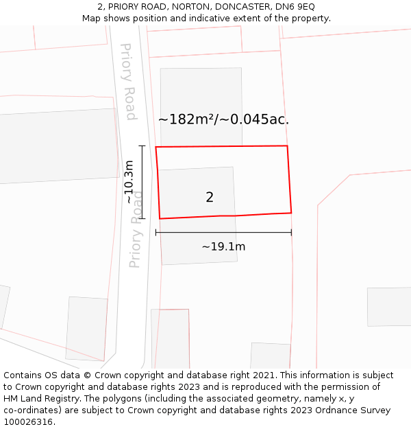 2, PRIORY ROAD, NORTON, DONCASTER, DN6 9EQ: Plot and title map