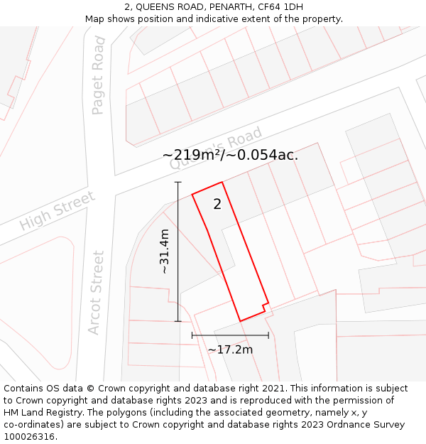 2, QUEENS ROAD, PENARTH, CF64 1DH: Plot and title map