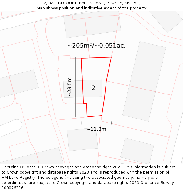 2, RAFFIN COURT, RAFFIN LANE, PEWSEY, SN9 5HJ: Plot and title map