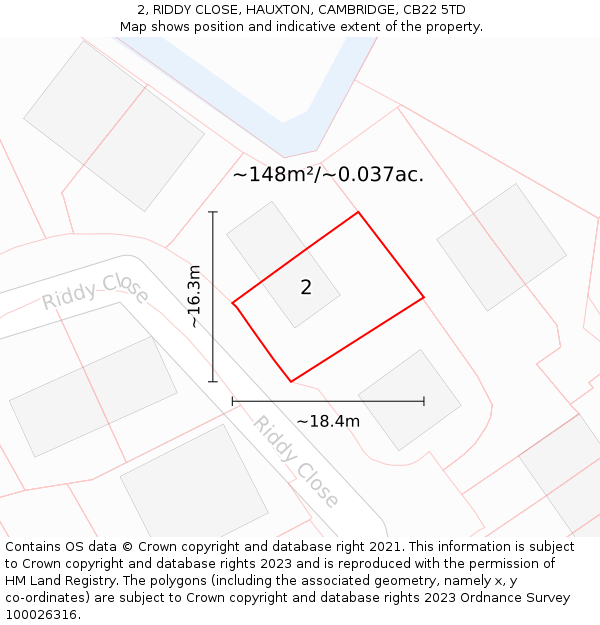 2, RIDDY CLOSE, HAUXTON, CAMBRIDGE, CB22 5TD: Plot and title map