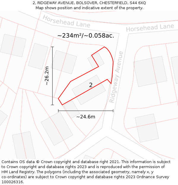 2, RIDGEWAY AVENUE, BOLSOVER, CHESTERFIELD, S44 6XQ: Plot and title map