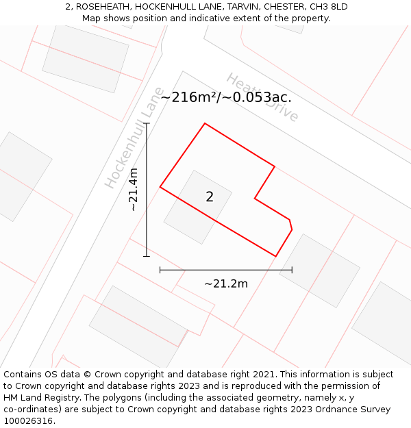 2, ROSEHEATH, HOCKENHULL LANE, TARVIN, CHESTER, CH3 8LD: Plot and title map