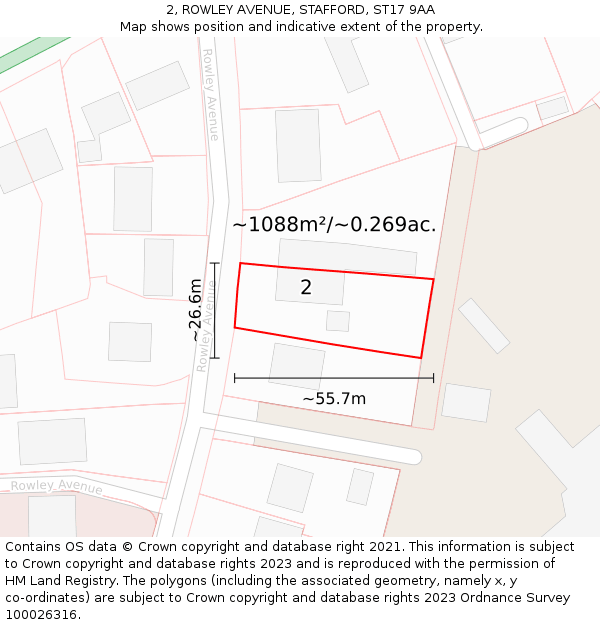 2, ROWLEY AVENUE, STAFFORD, ST17 9AA: Plot and title map