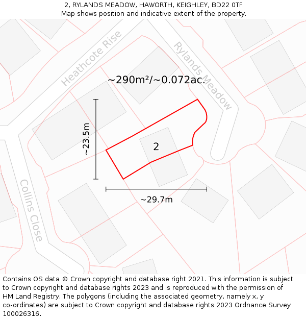 2, RYLANDS MEADOW, HAWORTH, KEIGHLEY, BD22 0TF: Plot and title map